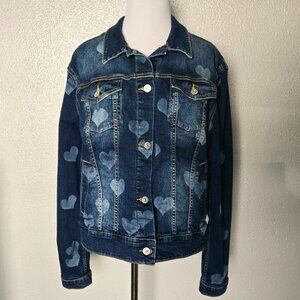 NWT Denim Jacket with acid wash hearts